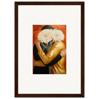 Framed wall art of a person with white flowers for elegant room decor, Embrace Aether