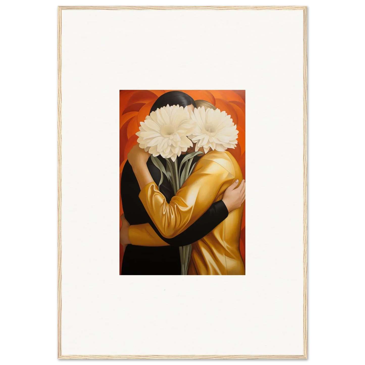 Framed wall art of a person holding white flowers, perfect for embracing Aether in room decor