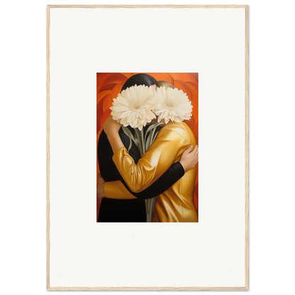 Framed wall art of a person holding white flowers, perfect for embracing Aether in room decor