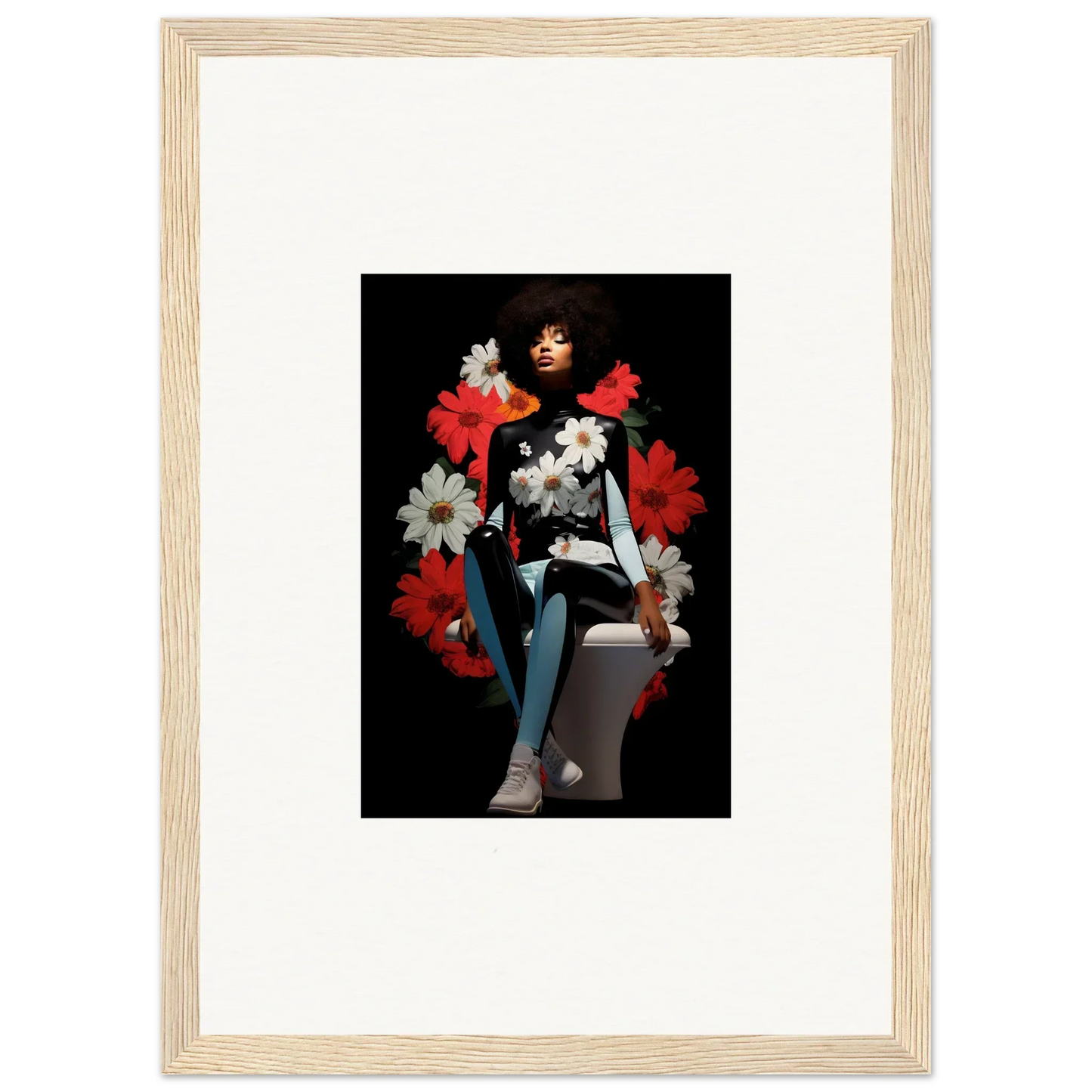 Framed Petals Levitate Soul artwork with a vibrant portrait and floral elements