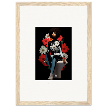 Framed Petals Levitate Soul artwork with a vibrant portrait and floral elements