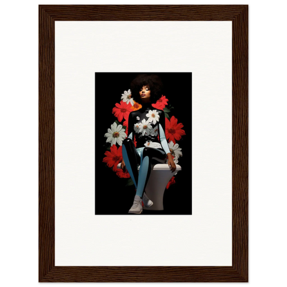 Framed artwork of Petals Levitate Soul with a stylized figure and floral design