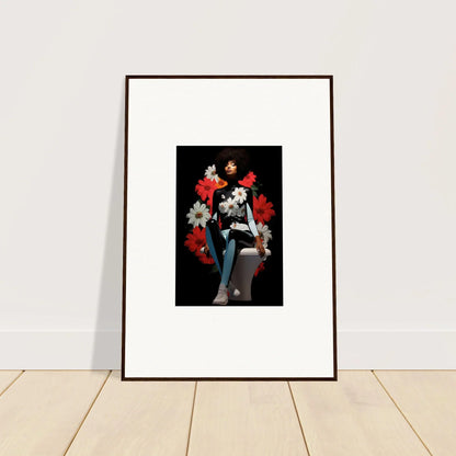 Framed photo of a person with red and white flowers, part of Petals Levitate Soul