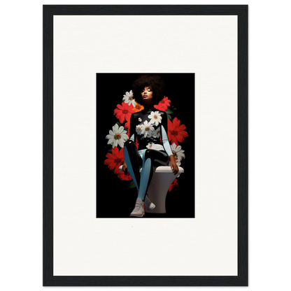 Framed artwork of petals levitate soul with stylized figure and floral accents