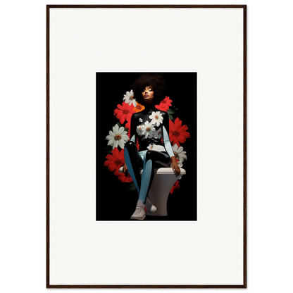 Framed portrait of a woman with red and white flowers from Petals Levitate Soul