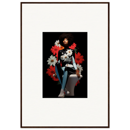 Framed portrait of a woman with red and white flowers from Petals Levitate Soul