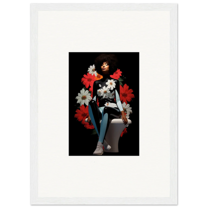 Framed portrait surrounded by red and white flowers from Petals Levitate Soul