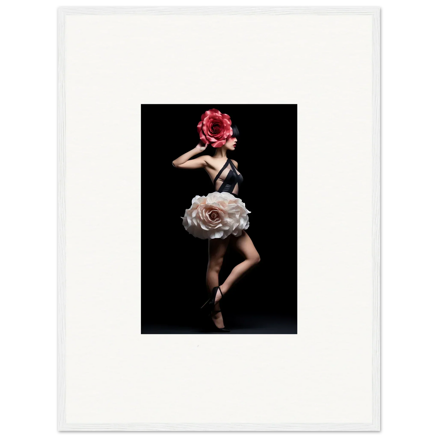 Dancer with a floral headdress and skirt resembling a giant rose.