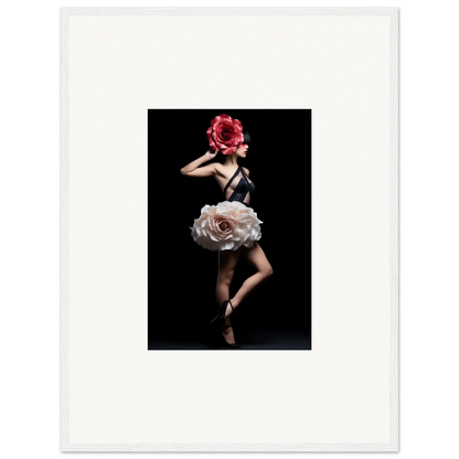 Dancer with a floral headdress and skirt resembling a giant rose.