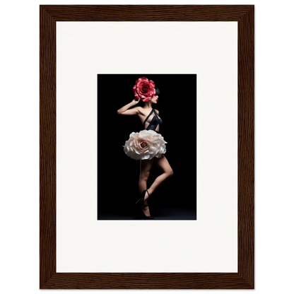 Framed photograph of a dancer wearing a floral-inspired costume.