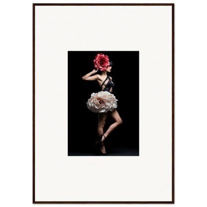 Surreal photograph of a dancer with a flower head and rose-like skirt.