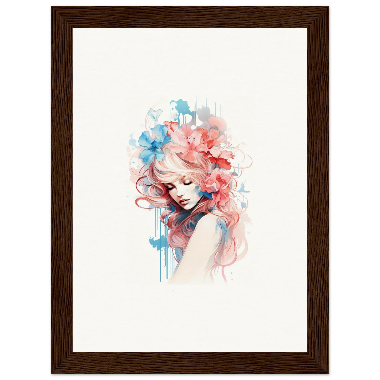 Vibrant watercolor portrait of a woman, perfect for wall art and room decoration