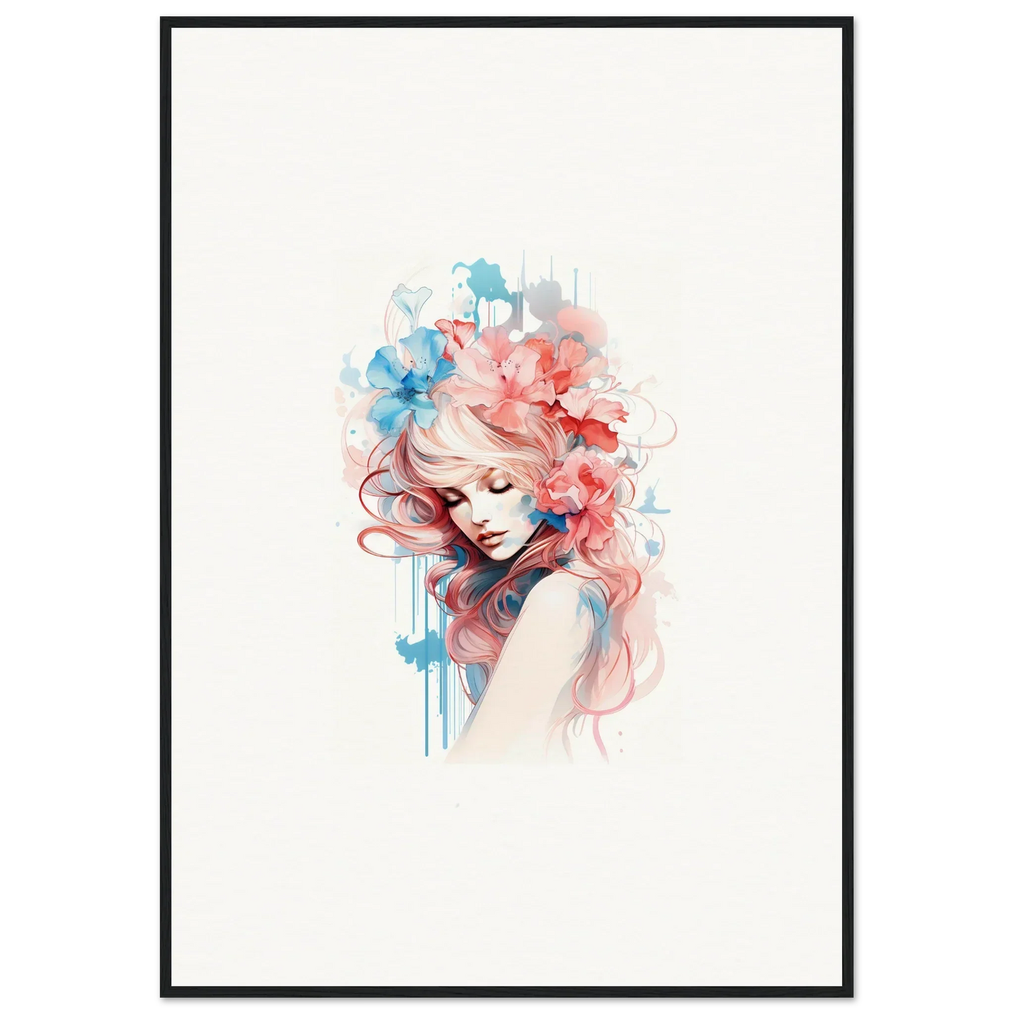 Watercolor portrait of a woman, perfect for room decoration as canvas print wall art