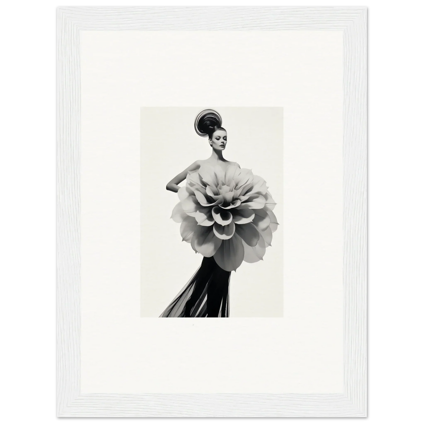 Black and white photo of a figure in a flower dress from Phantom Bloom Flourish special edition art™