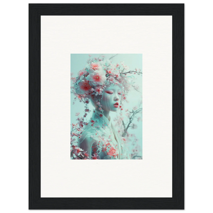 Framed wall art of an ethereal figure with floral elements for Blossom Reverie room decor