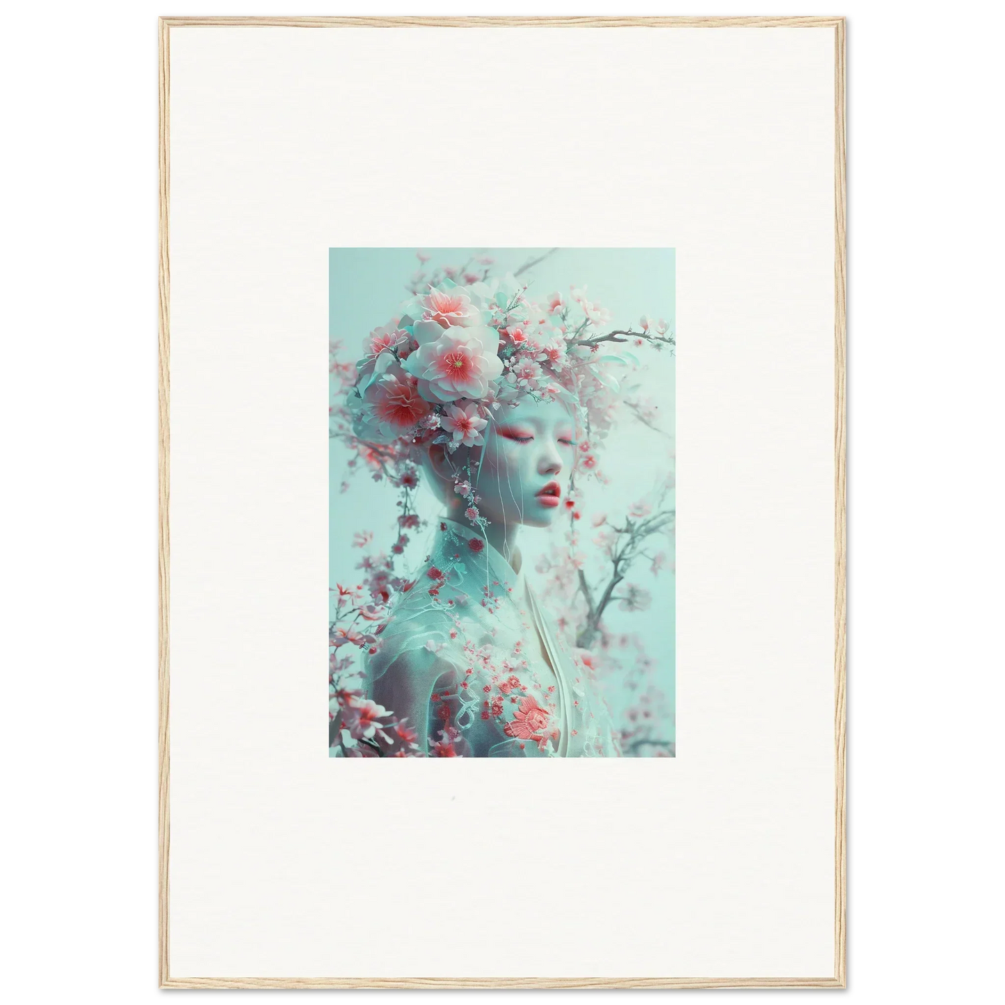 Framed wall art in pastel tones featuring blossom reverie and floral ethereal beauty