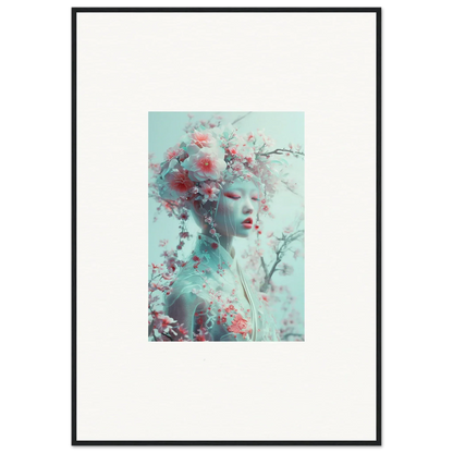 Framed wall art of an ethereal figure with floral elements for Blossom Reverie room decor