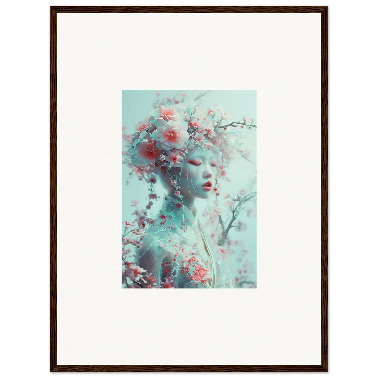 Framed wall art featuring an ethereal figure in the Blossom Reverie theme for room decor