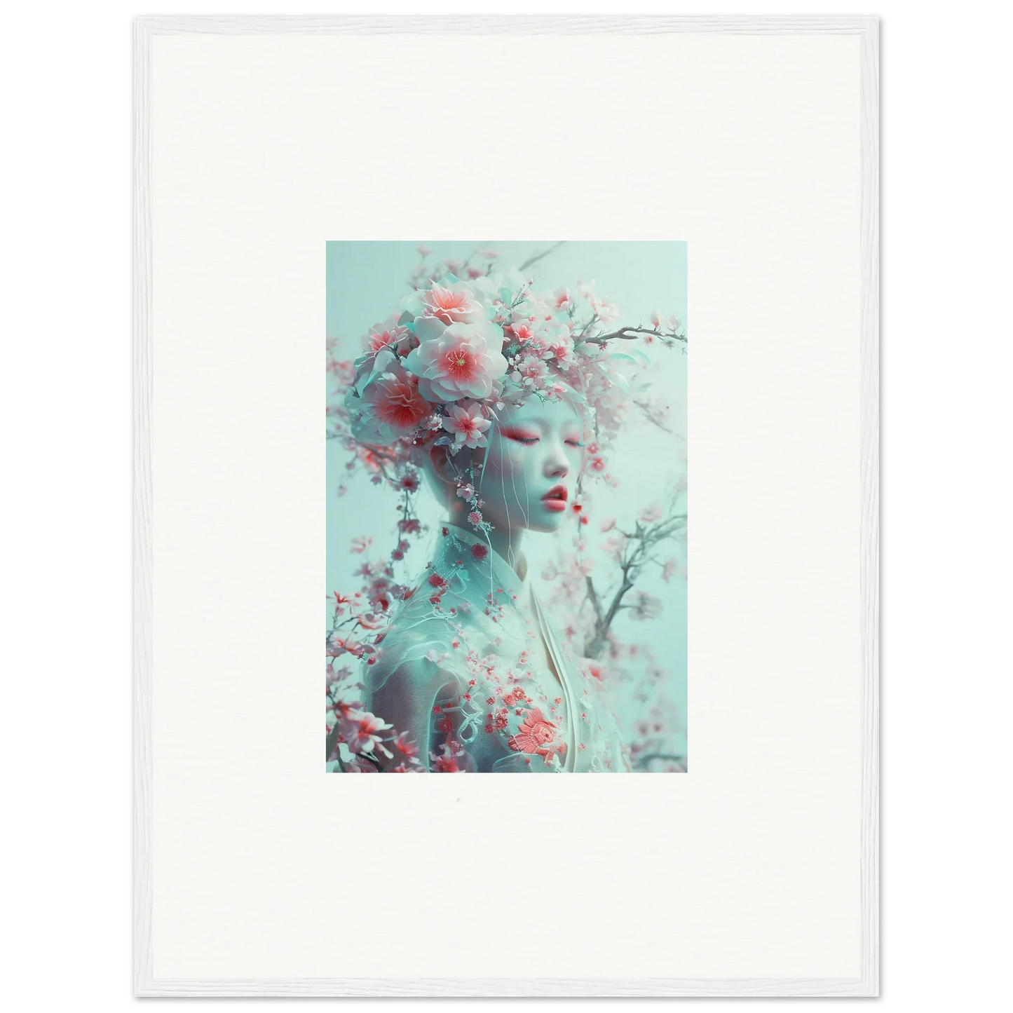 Ethereal portrait adorned with floral elements for Blossom Reverie room decor