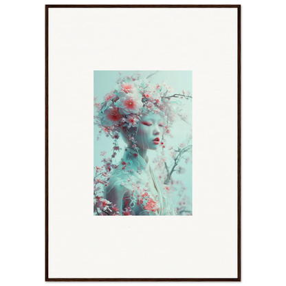 Framed wall art of an ethereal figure with floral elements for Blossom Reverie room decor