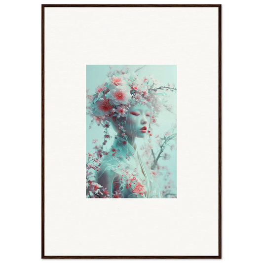 Framed wall art of an ethereal figure with floral elements for Blossom Reverie room decor