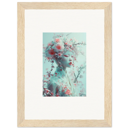 Framed wall art of an ethereal figure with pastel blossoms for elegant room decor