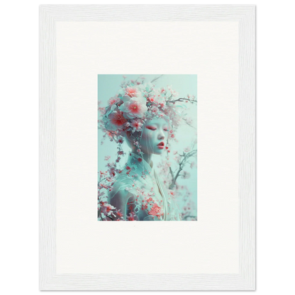 Framed wall art of Phantom Blossom Reverie with ethereal floral figure in soft pastels