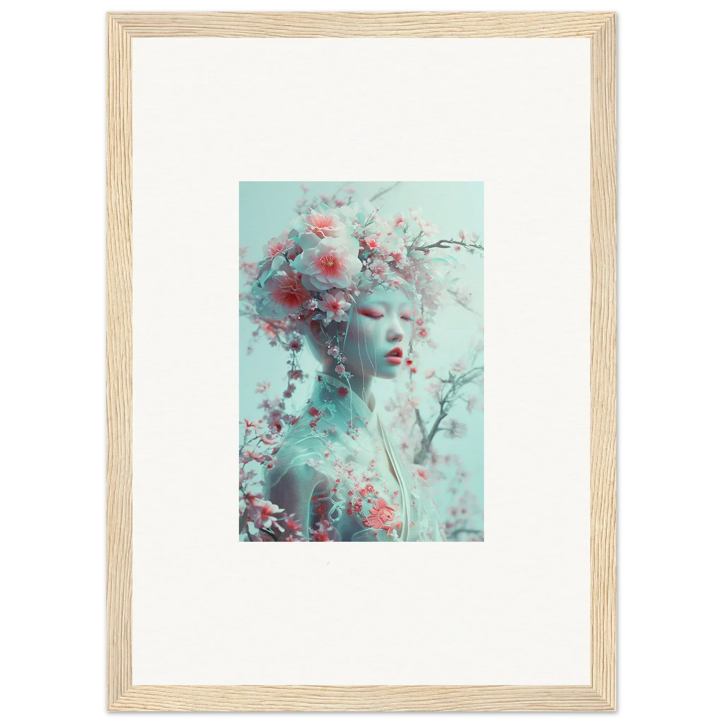 Framed wall art of an ethereal figure in pastel colors for blossom reverie room decor