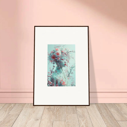 Framed wall art of an abstract portrait in teal and red for Blossom Reverie room decor