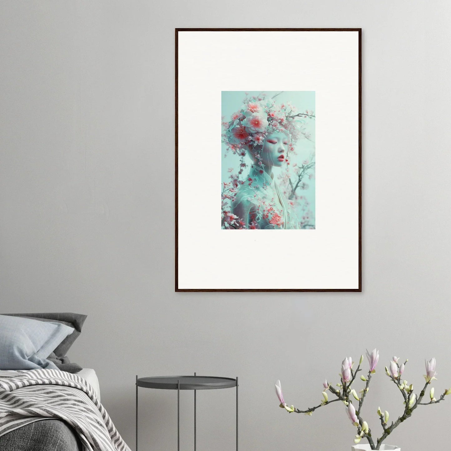 Abstract portrait painting in soft pastels for Blossom Reverie room decor