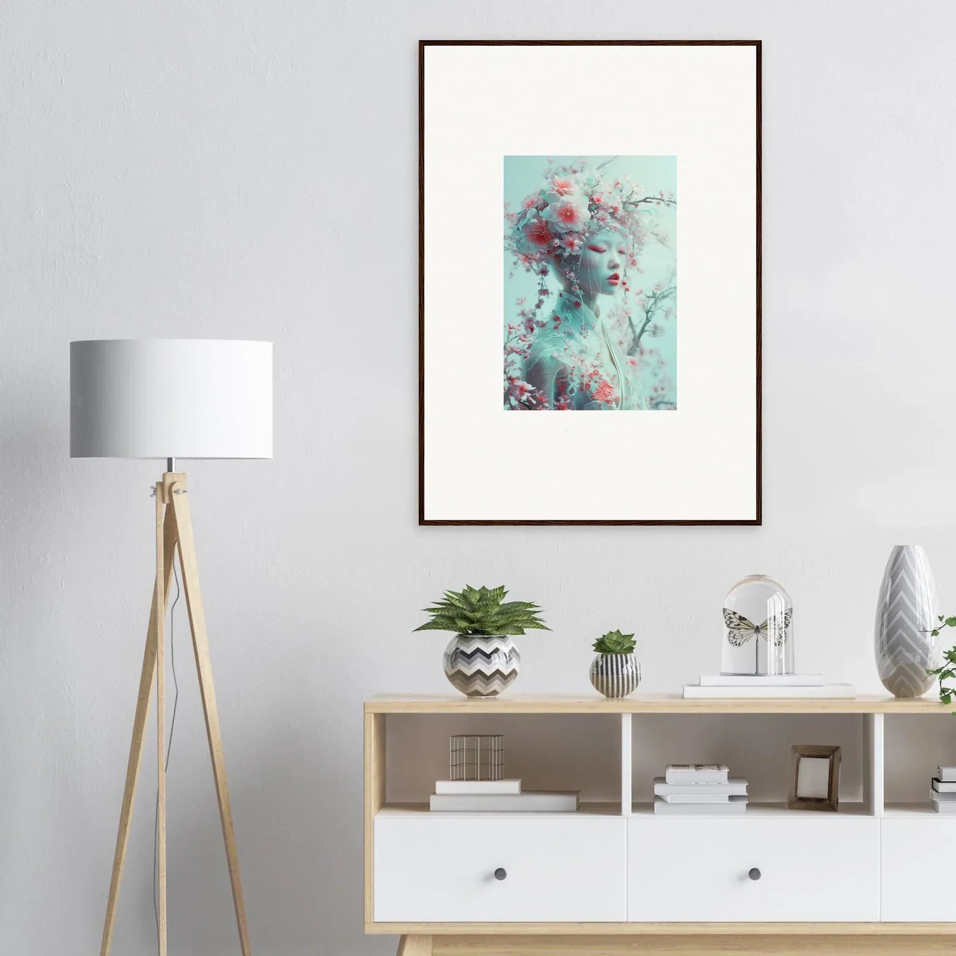 Framed Wall Art featuring Teal and Red Tones in Blossom Reverie Design for Room Decor