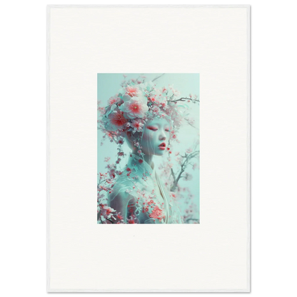 Ethereal portrait with floral elements for Blossom Reverie room decor or framed wall art