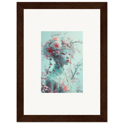 Framed wall art of an ethereal feminine figure with floral elements in Blossom Reverie