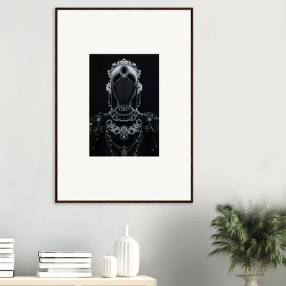 Framed black and white wall art featuring ornate silhouetted figure for regal conduit room decor