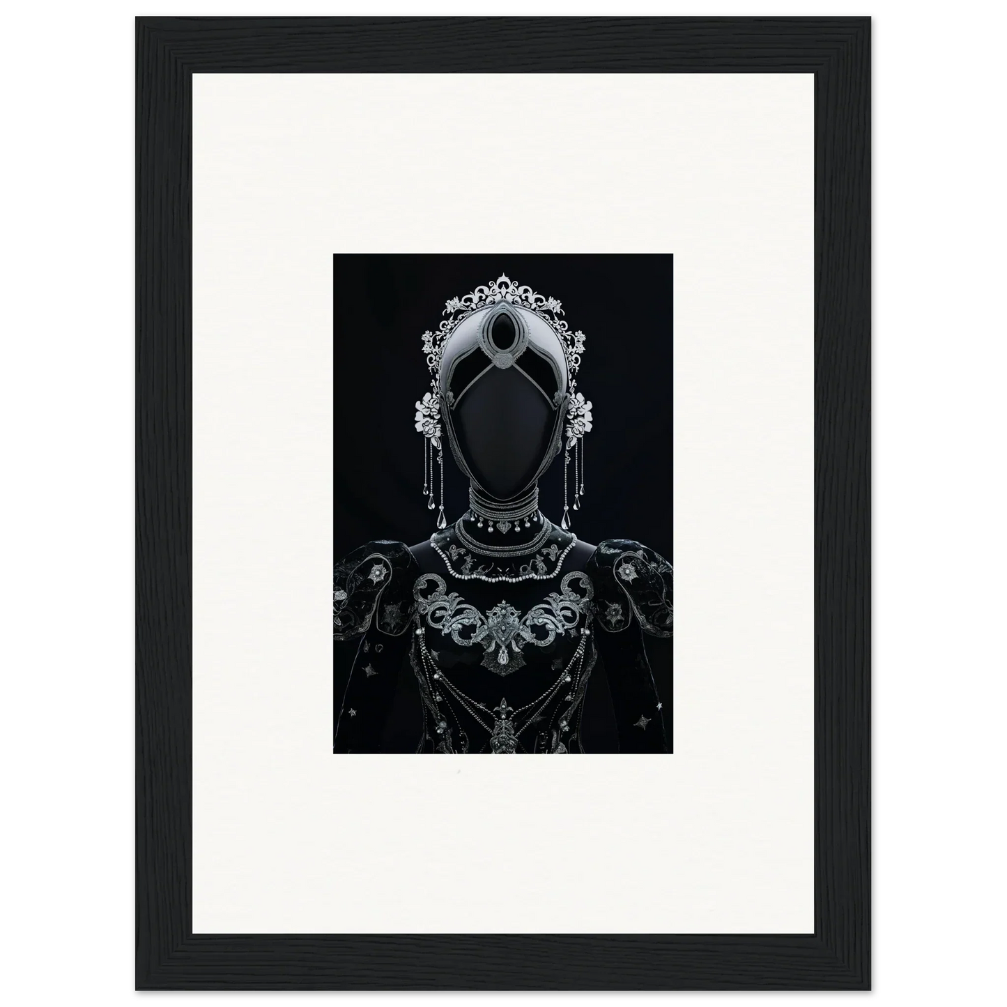 Ornate silhouette of a regal figure in headdress for framed wall art room decor