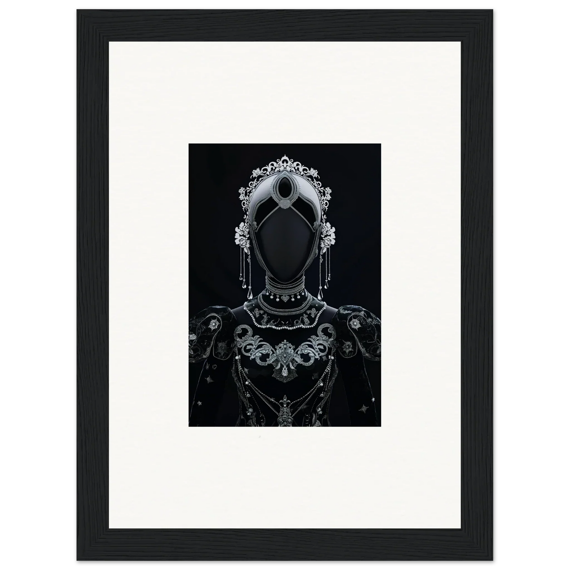 Ornate silhouette of a regal figure in headdress for framed wall art room decor