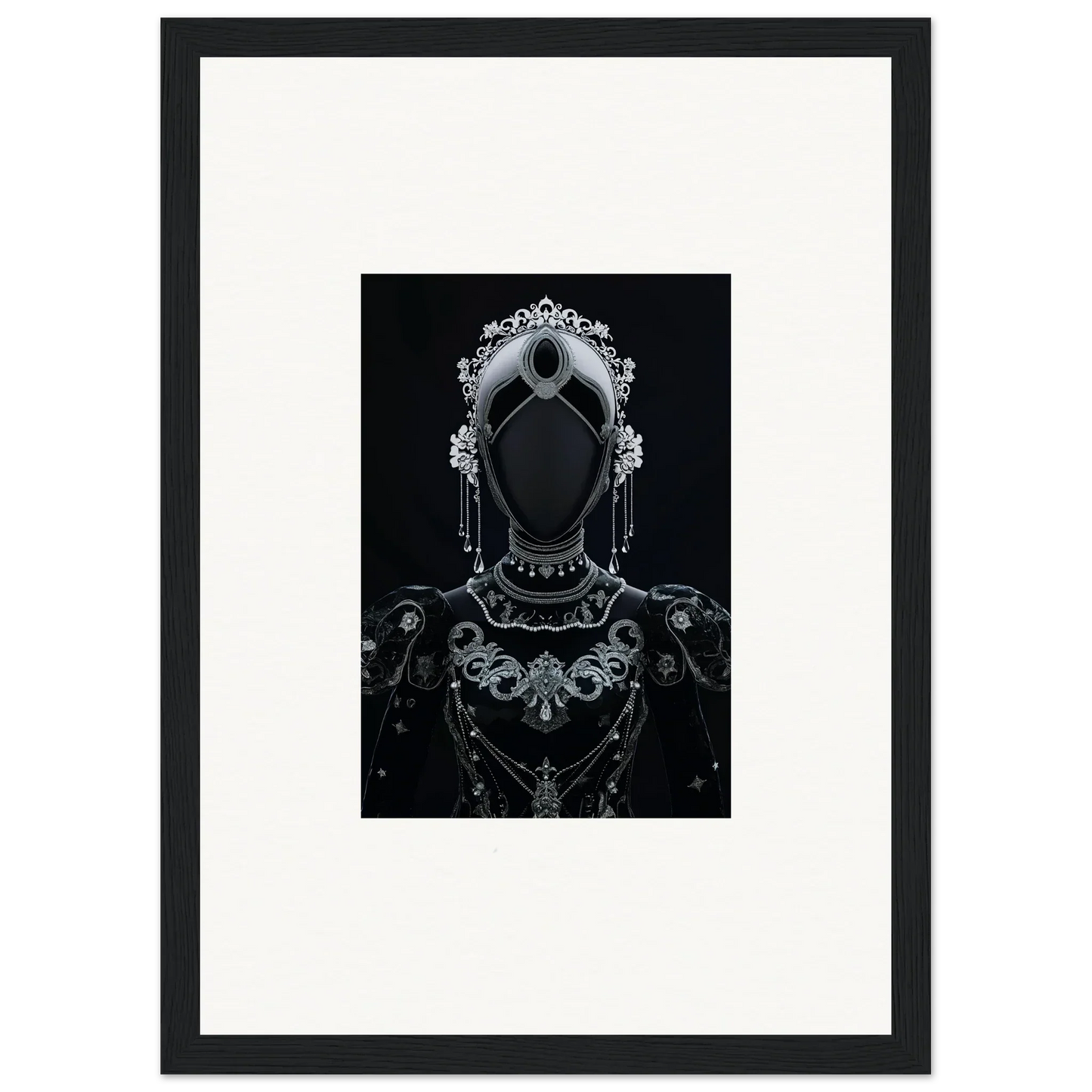 Ornate silhouette of a figure in headdress for regal conduit framed wall art decor