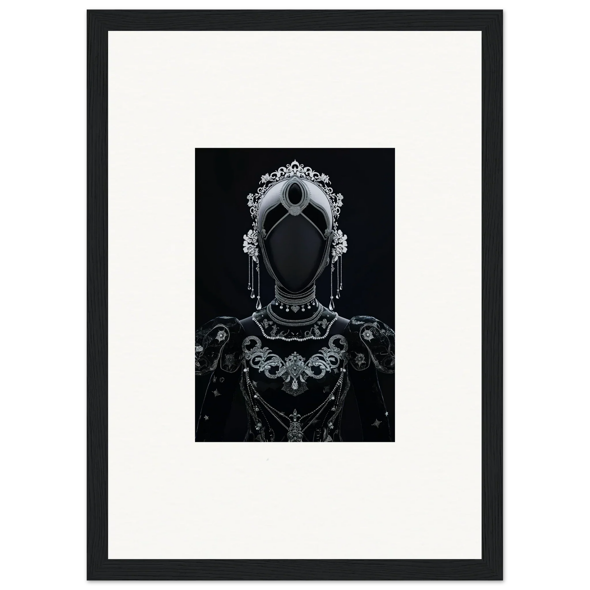 Ornate silhouette of a figure in headdress for regal conduit framed wall art decor