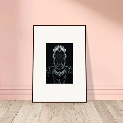 Framed black and white portrait of an ornate mirror for regal conduit room decor