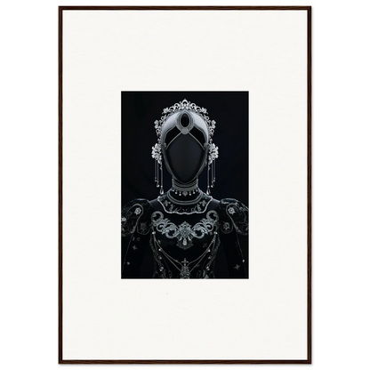 Ornate silver headdress with floral designs for regal conduit room decor and framed wall art