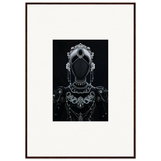 Ornate silver headdress with floral designs for regal conduit room decor and framed wall art