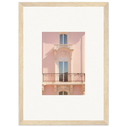 Framed wall art of a pink Mediterranean building facade for Pink Echoed Dream