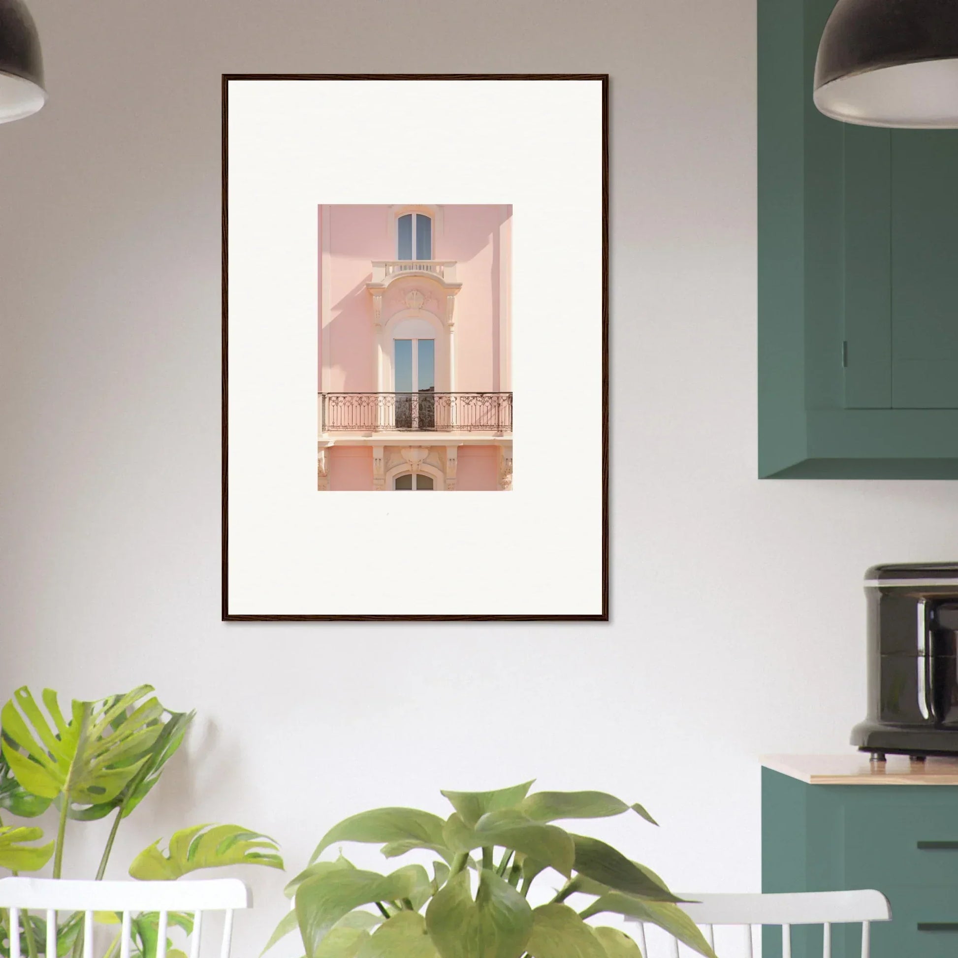 Framed wall art of a pink European building in the Pink Echoed Dream special edition