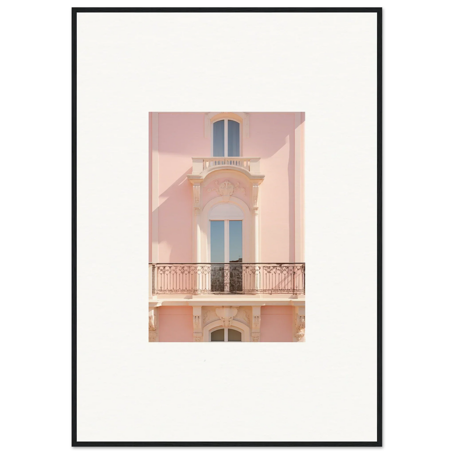 Pink Echoed Dream art featuring a pink building facade with ornate balcony and windows