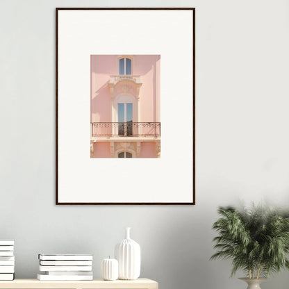 Framed wall art of a pink Mediterranean balcony in Pink Echoed Dream design