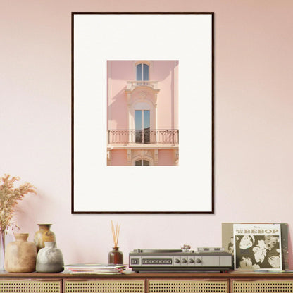 Framed wall art of a pink building’s balcony in the Pink Echoed Dream special edition