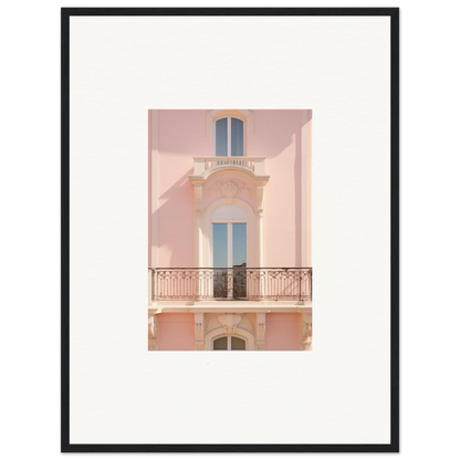 Pink Mediterranean-style building with blue windows in Pink Echoed Dream framed wall art