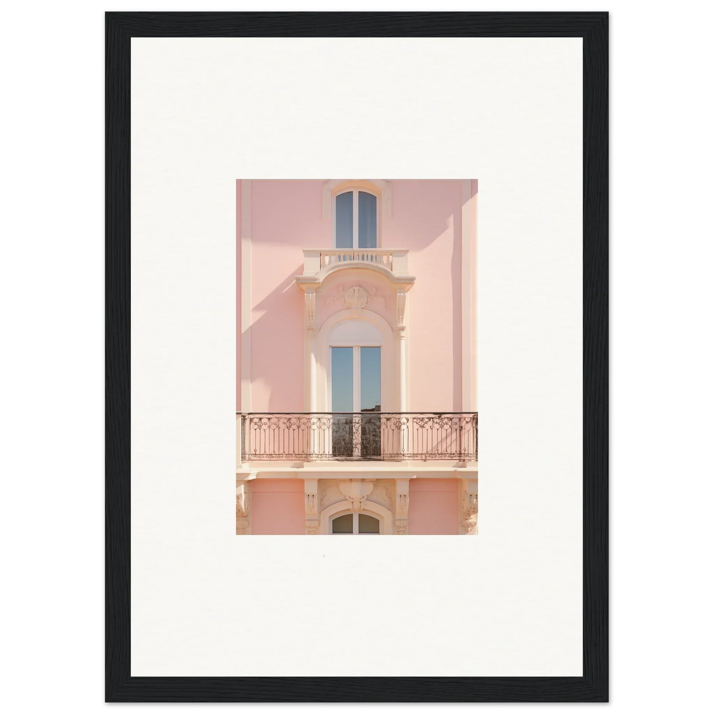 Pink Echoed Dream features a stunning Mediterranean facade with blue windows and a balcony