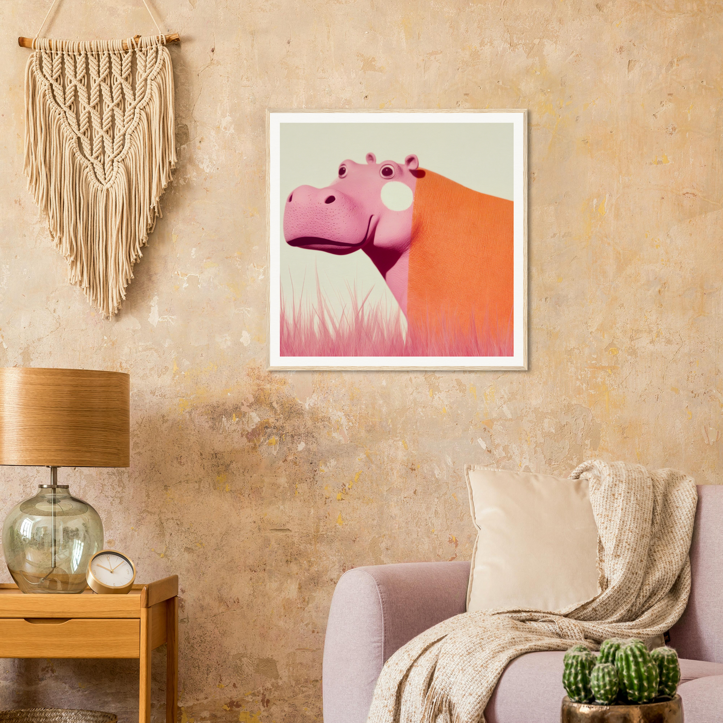 Pink hippo illustration on coral background for Pink Hippopoetry Buzz product