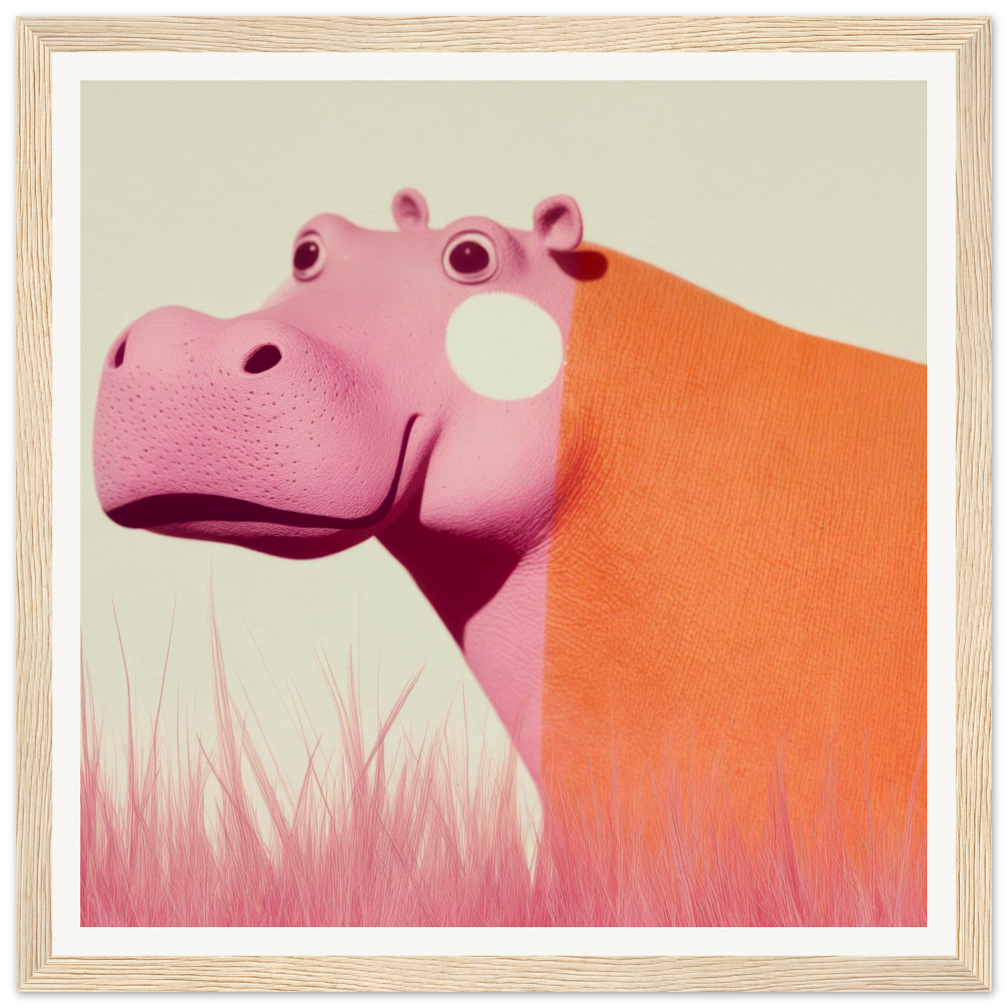 Pink and orange hippo with a curious expression in Pink Hippopoetry Buzz product